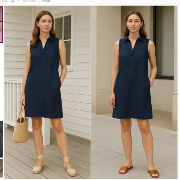 beachlunchlounge Navy Linen V-Neck Sheath Sleeveless Dress – Size Large – EUC - Picture 1 of 5